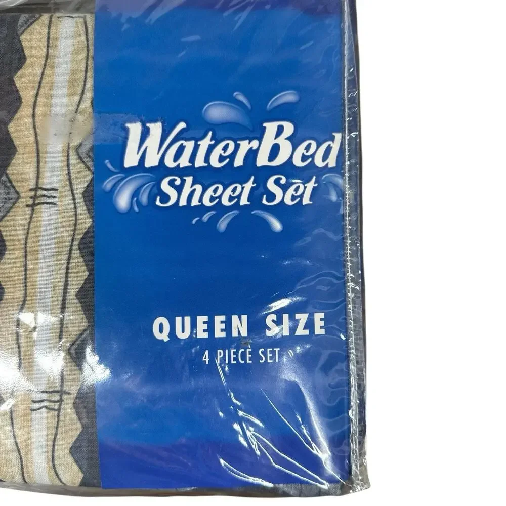 Vintage Waterbed Sheet Set Queen 80s 90s Geometric Print No Iron Poly Cotton NEW
